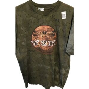 Vintage Y2K Vitruvian Man T Shirt Olive‎ Acid Wash Graphic Tee Medium USA
